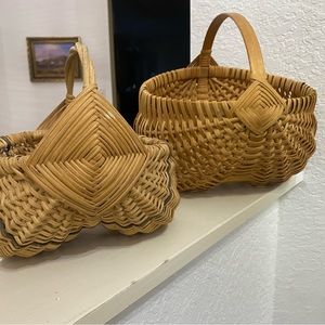2 handmade old vintage BUTT baskets with handles